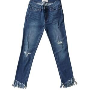 Free People Blue Ankle Cropped Jeans with Distressing and Frayed Hem size 25